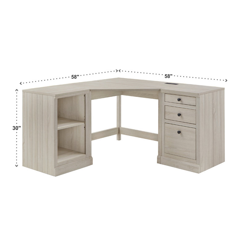 Albali L-Shaped Writing Desk with Power Outlet, Antique White