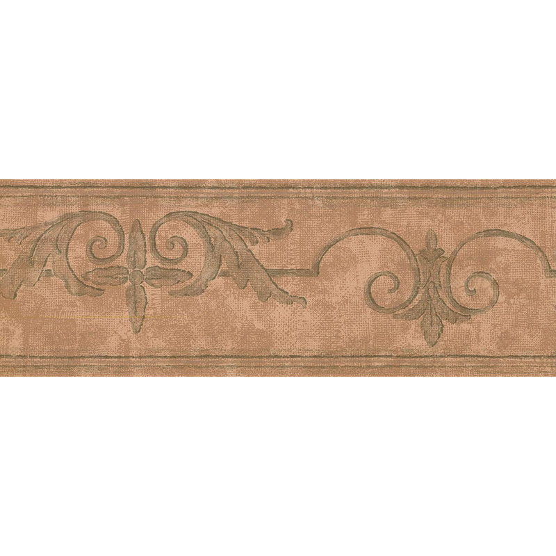 Damask Border, Gray/Beige/White
