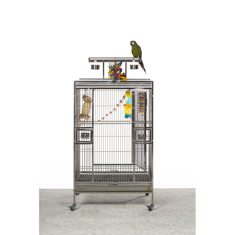 Medium Stainless Steel Playtop Bird Cage with Wheels
