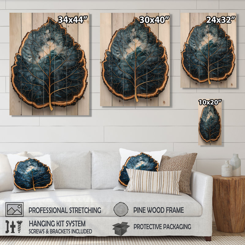 Emerald River Of Leaves Wood Slide III - Leaves Wood Print - On Natural Pine Wood, 44" H x 34" W x 0.78" D