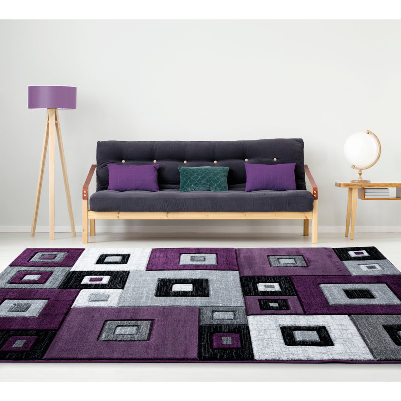 Tapis mauve à motif géométrique Zabala, Rond 7 pi 10 po