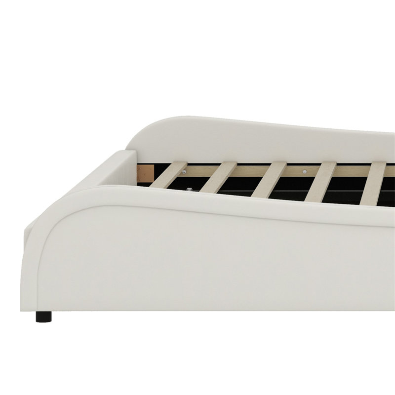 Lit plateforme tapissier luxueux en similicuir avec tête de lit épaisse, haut-parleurs Bluetooth et lumière DEL RVB, Blanc