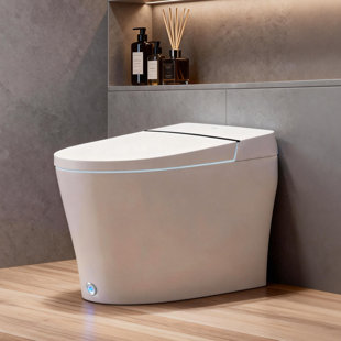 Bidet de toilette intelligent avec couvercle à ouverture / fermeture automatique, couvercle à coup de pied encastré, chasse occultante, siège ouvert à coup de pied, conception sans réservoir, toilette allongée une pièce moderne