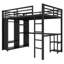 Structure de lit mezzanine avec garde-robe intégrée, lit mezzanine en métal avec bureau et tablettes de rangement