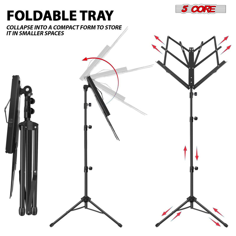 Adjustable Black Metal Tripod Music Stand with Large Tray