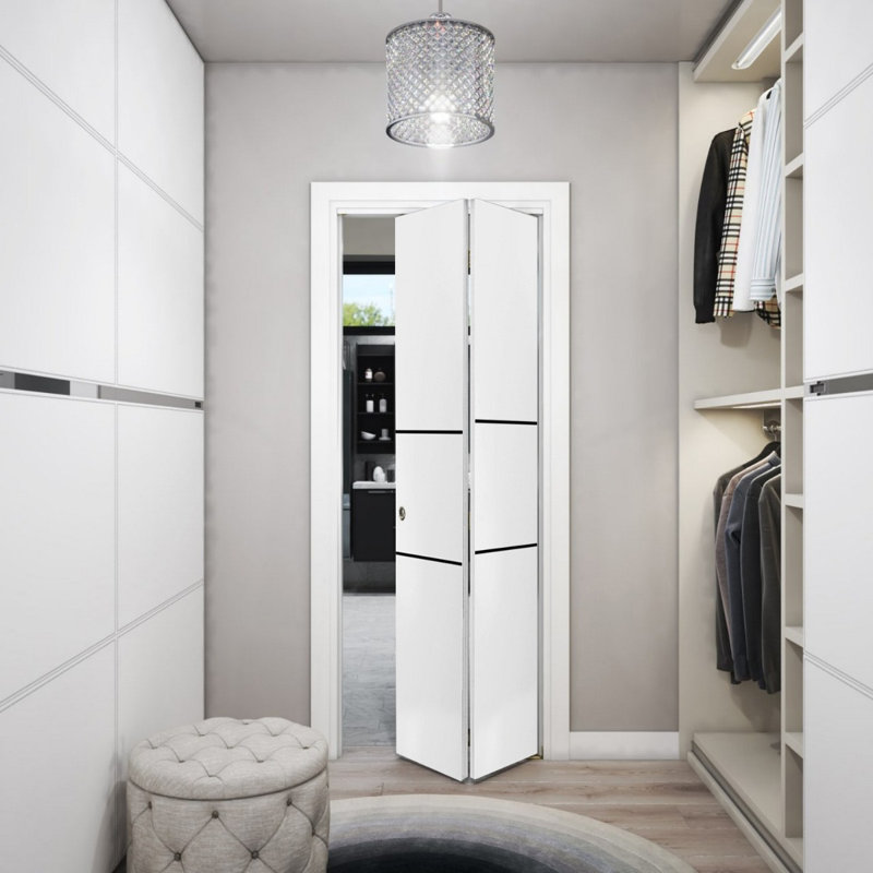 Porte pliante en bois massif massif, 48 po x 96 po, Satin blanc