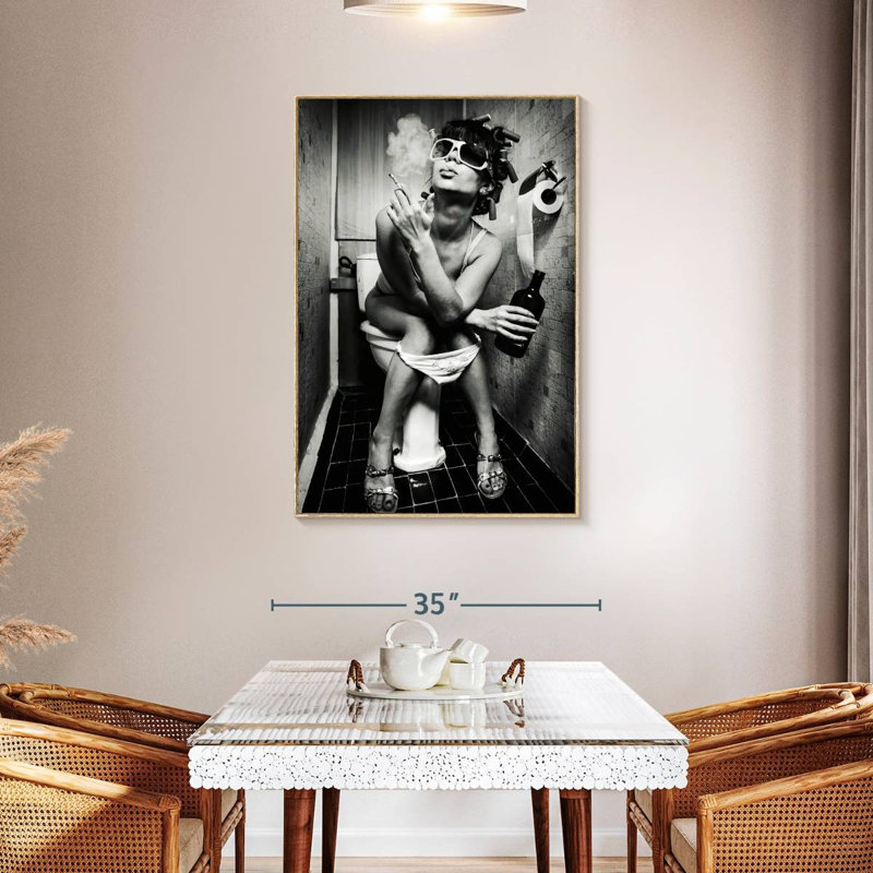Femme dans la toilette, 31" x 46", Floating Frame Natural Wood