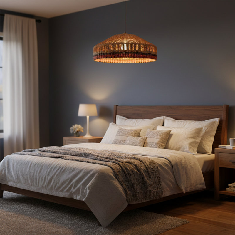 Lustre empire 1 lumière avec abat-jour en macramé Kaia