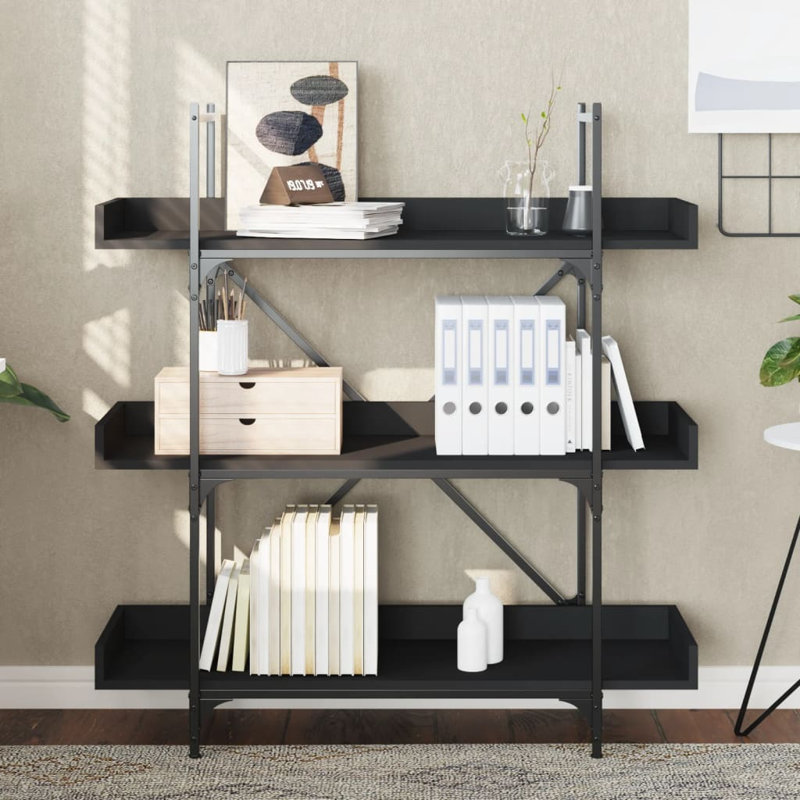 Sandre 100cm W Metal Bookcase, Black, (3 Shelves) 108.5cm H x 100cm W x 33cm D