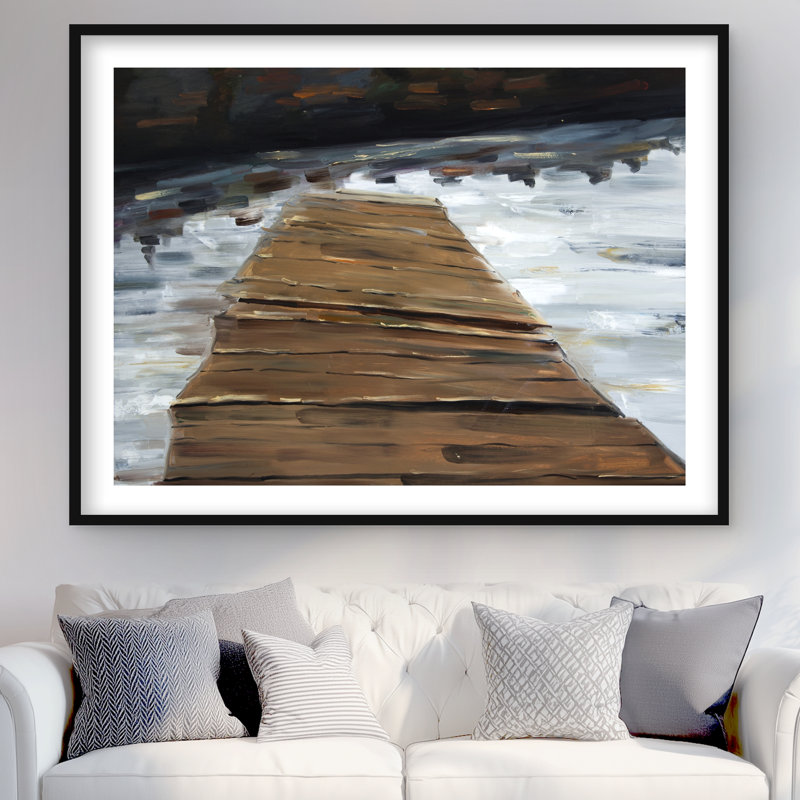 Dock and Lake - White Trees, reproduction encadrée avec passe-partout, H 48 po x l 36 po