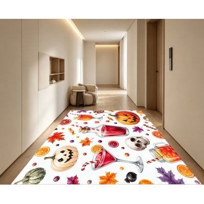 Tapis d'Halloween, motif cocktail de crâne de citrouille, tapis antidérapant de conception artistique, décoration intérieure festive pour salon, chambre à coucher, entrée, cuisine, balcon, appartement