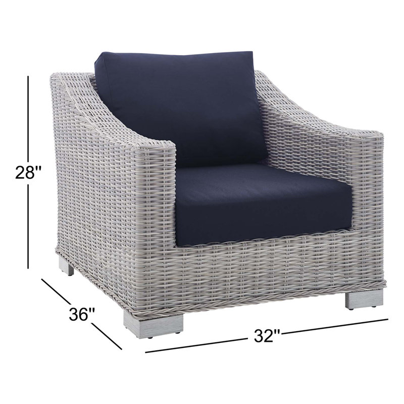 Fauteuil d'extérieur en rotin Conway, Sunbrella® bleu marine