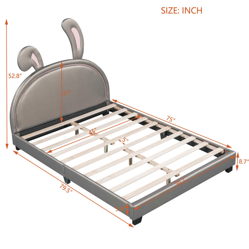 Lit plateforme tapissier en similicuir, Double, Gris brillant