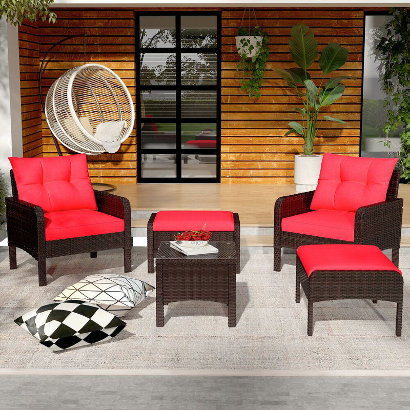 4 - Person Patio Conversation Set with Cushions, Red