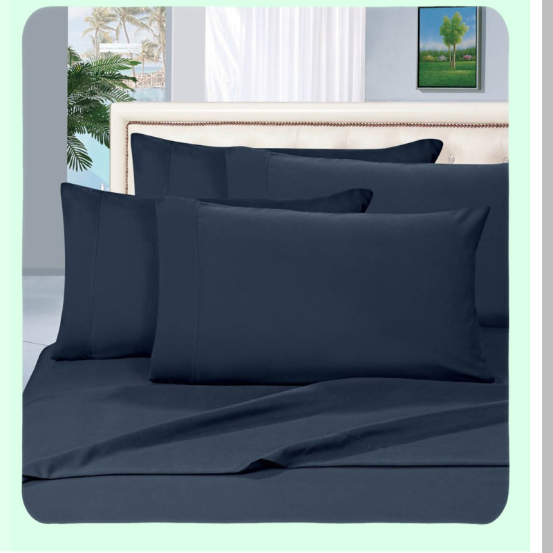 Luxury Navy Blue 1500 Thread Count Wrinkle-Free Bed Sheet Set - Fade Resistant, Soft & Smooth 6 Piece Set for Ultimate Comfort & Style