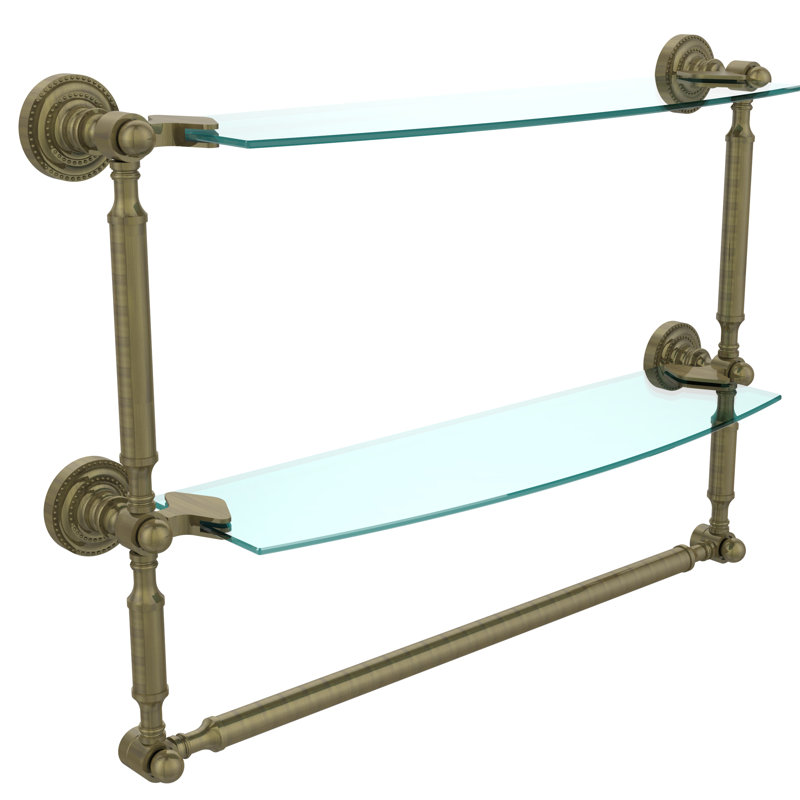 Tablette à 2 niveaux avec barre à serviettes Marchmont, H 15 po x l 22 po x P 6,1 po, Laiton antique
