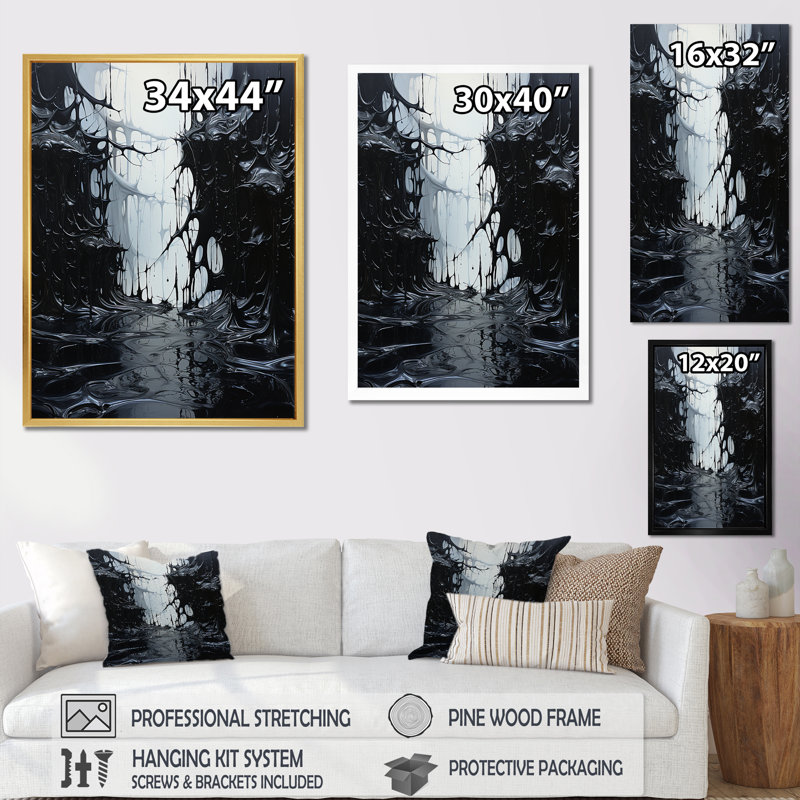 «Black and Whtie Ink Exploison I - Abstract Collages Wall Art Living Room», Toile tendue, H 40 po x l 30 po x P 1,5 po