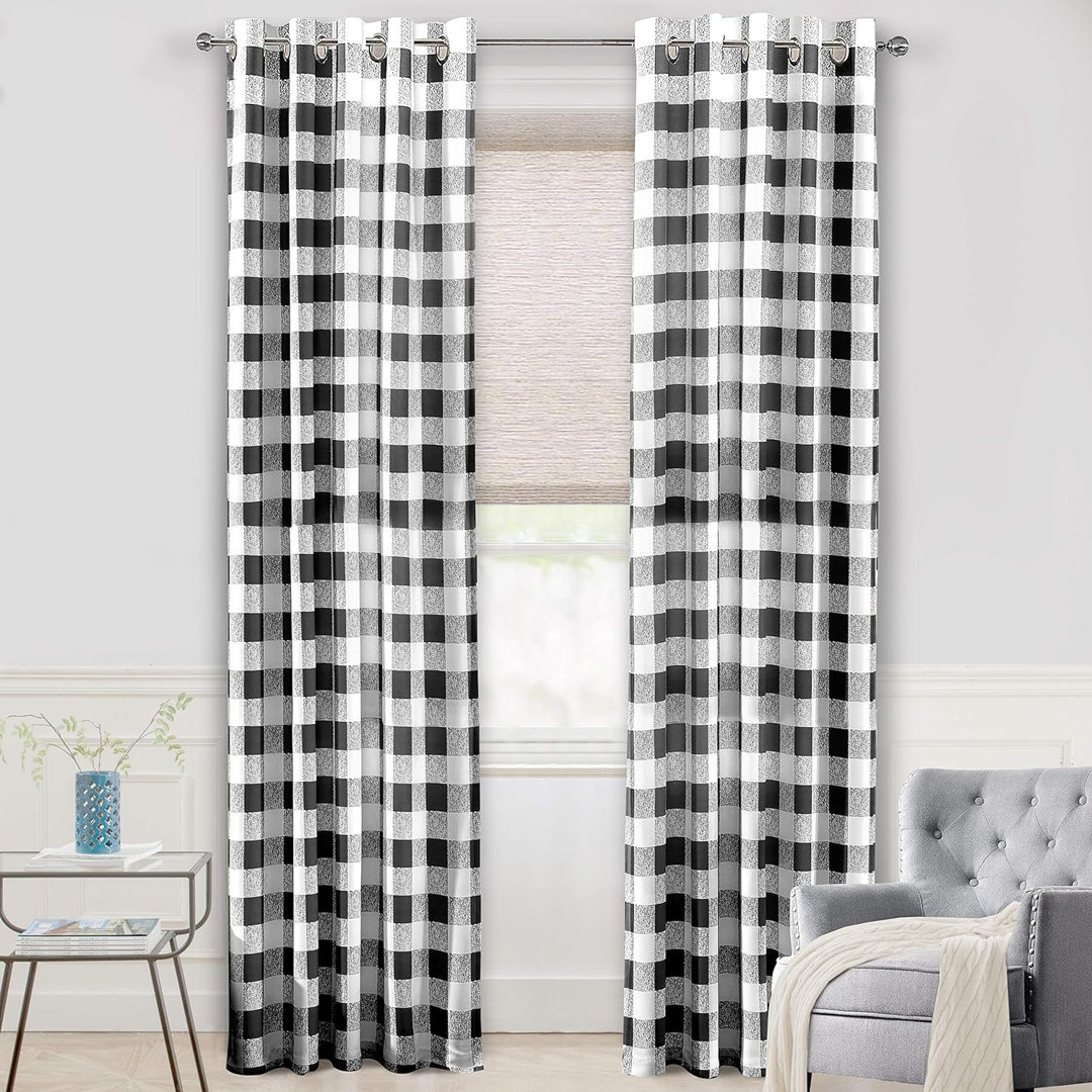 Burtonsville Gingham Buffalo Plaid Check Curtains Blackout Room Darkening Thermal Insulated Black and White Buffalo Checkered Window Drapes for Farmhouse Bedroom Living Room Grommet Curtain 2 Panels (Set of 2) Gracie Oaks Curtain 