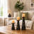 Moody Floral Mango Wood Pillar Candleholders Black Set of 3