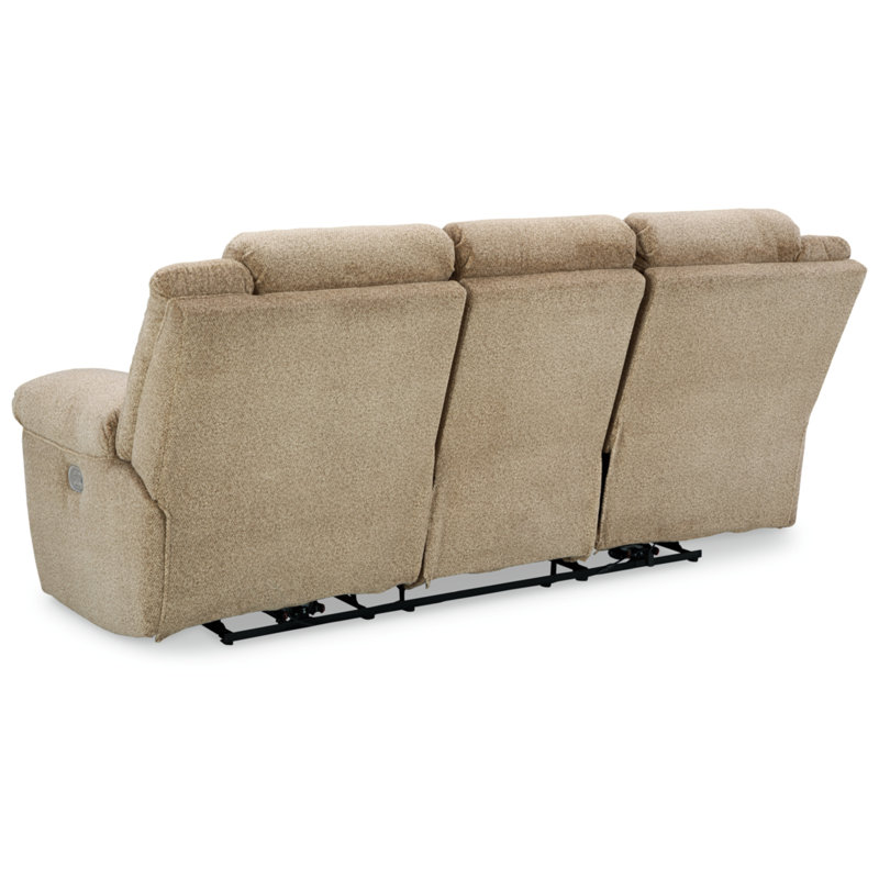 Beige Fabric Power Reclining Sofa with Pillow-Top Arms
