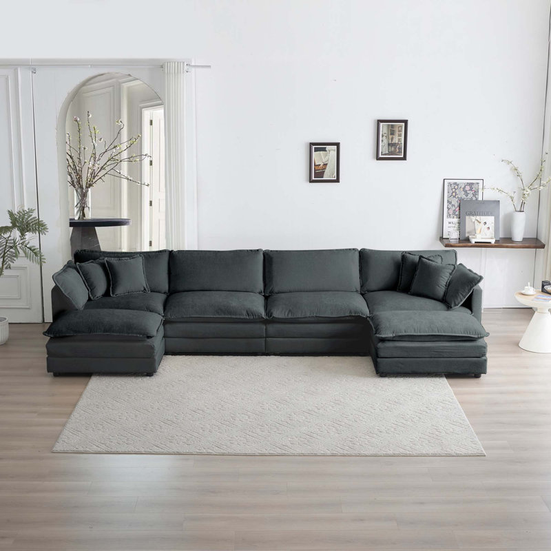 Canapé modulaire en U à 6 places avec 2 repose-pieds supplémentaires, Chenille grise