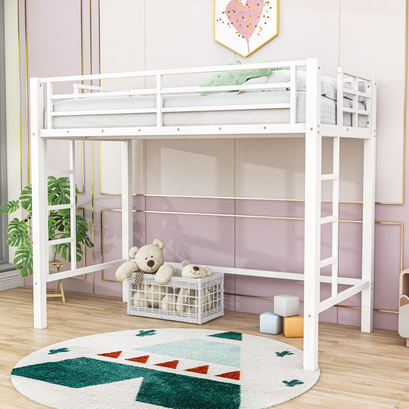 Classic Metal Loft Bed with Dual-Side Ladders, Twin