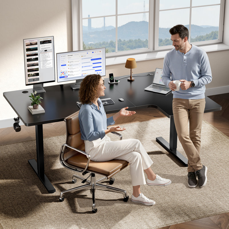 L-shaped Electric Standing Desk With Height Adjustment, Memory Controller & Spacious Corner Workstation, Black