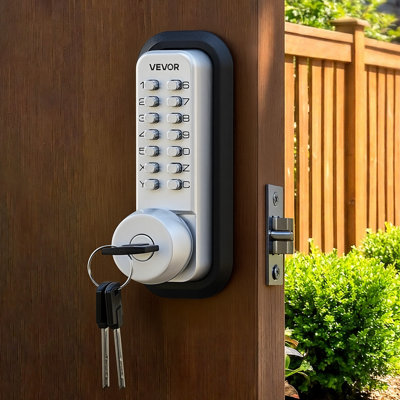 Mechanical Keyless Entry Door Lock, 2.0 Code Upgrade, 4-7 Digits Code, Single-Sided Push Button Combination Mechanical Keypad Door Knob, Auto Locking, Indoor or Outdoor, Silver