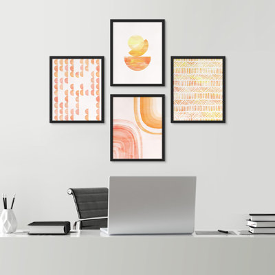 " Bathroom Decor Multicolor Orange Pastel Watercolor Paint Strokes Abstract Shapes Geometric " 4 - Pieces