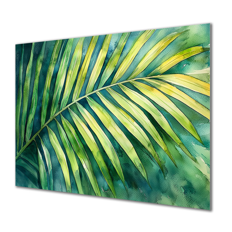 «Green Tropical Safari Palms III - Palm Trees», impression murale en métal, H 16 po x l 32 po