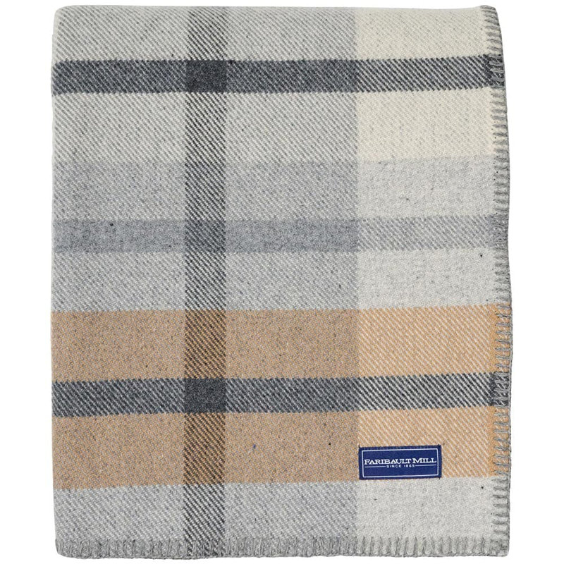 Northfield Plaid Wool Throw Blanket, 50" x 72", Beige