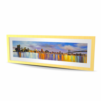 Colorful City with Bridge by Day - Purple Framed Print Decor