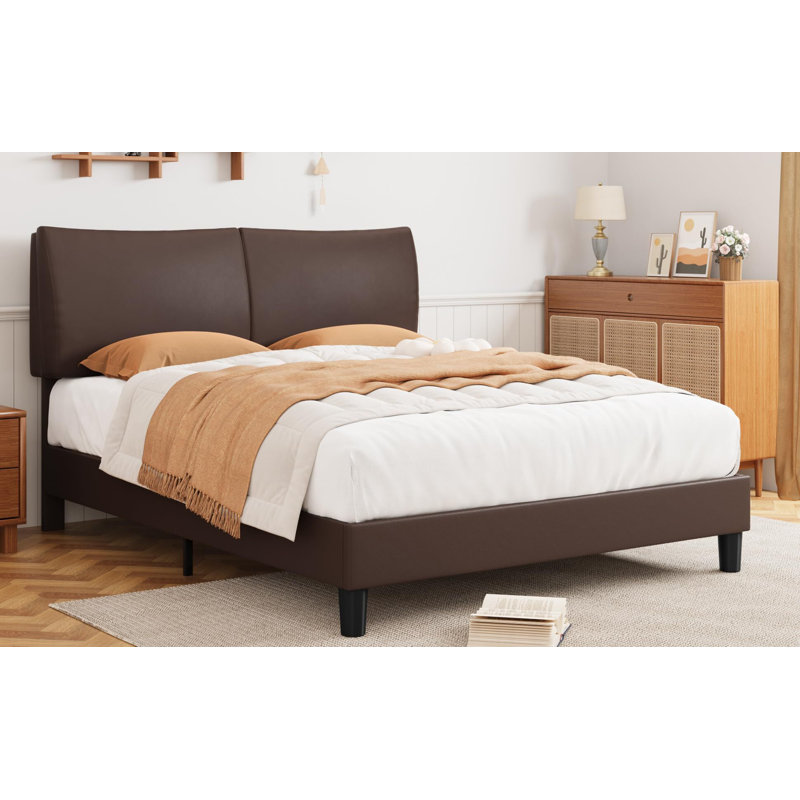 Upholstered Slat Bed, Brown