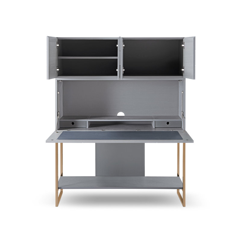 Gunver Metal Base Secretary Desk, Bronze, Grey