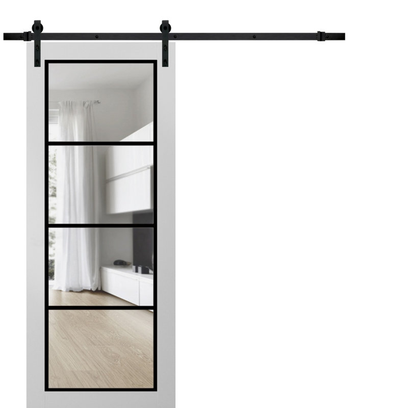Porte de grange en bois lambrissé sans trousse de quincaillerie d'installation, Soie blanche / noir, 18 po x 80 po