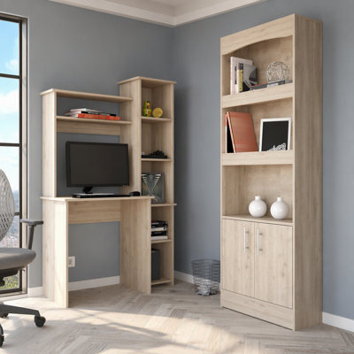2 Piece Office Set, Bookcase + Desk, Light Gray