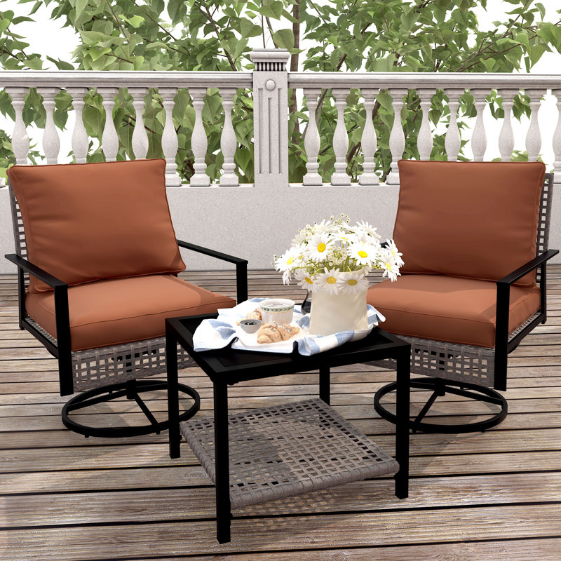 Ensemble de mobilier d'extérieur 3 pièces avec table basse à 2 niveaux, Brun