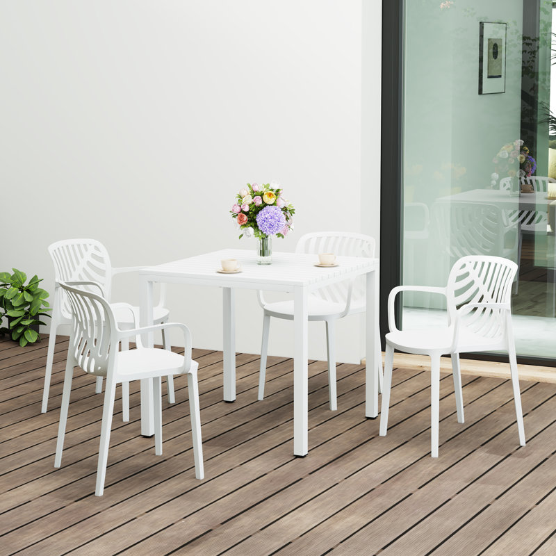 4-Person Outdoor Square Dining Set, White