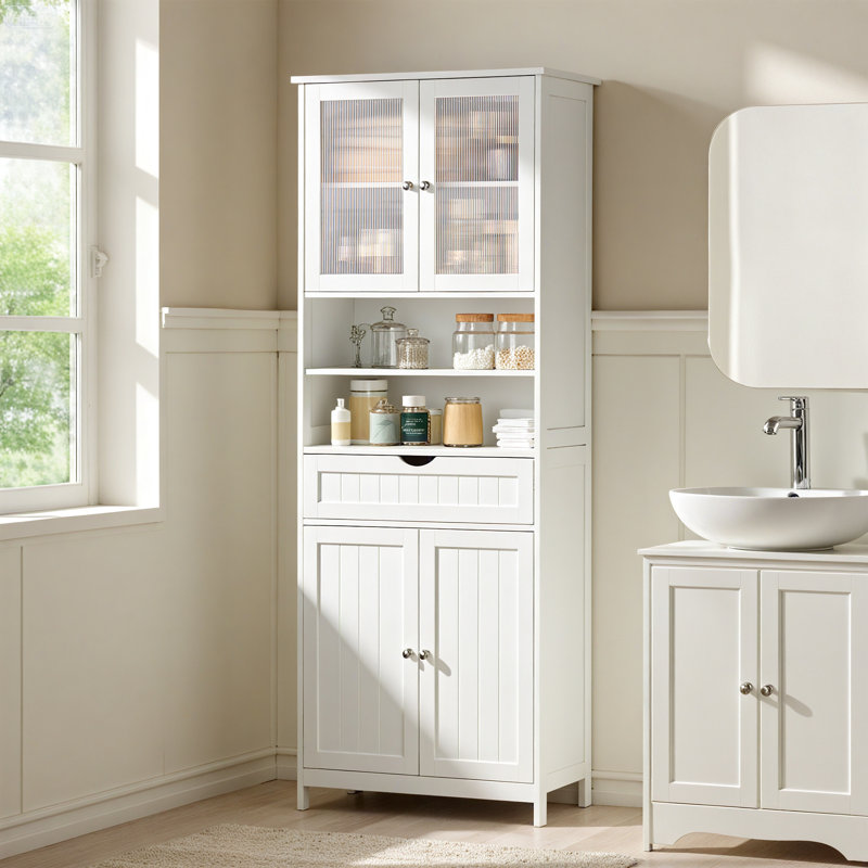 66.9" H Freestanding Floor Cabinet, Tall Storage Unit, Adjustable Shelves, For Living Room, Bathroom