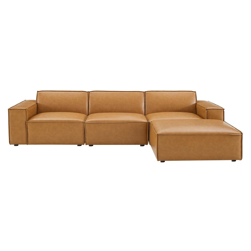 Restore 123.5 Wide Faux Leather Left Hand Facing Modular Corner Sectional with Ottoman