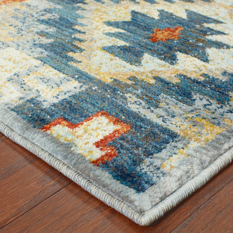 Tapis bleu Honaz Southwestern, Rectangle 9 pi 10 po x 12 pi 10 po