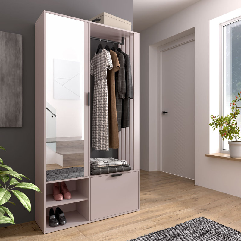 Entrance Wardrobe MELO Hall Tree 100cm Wide with Shoe Storage, Beige