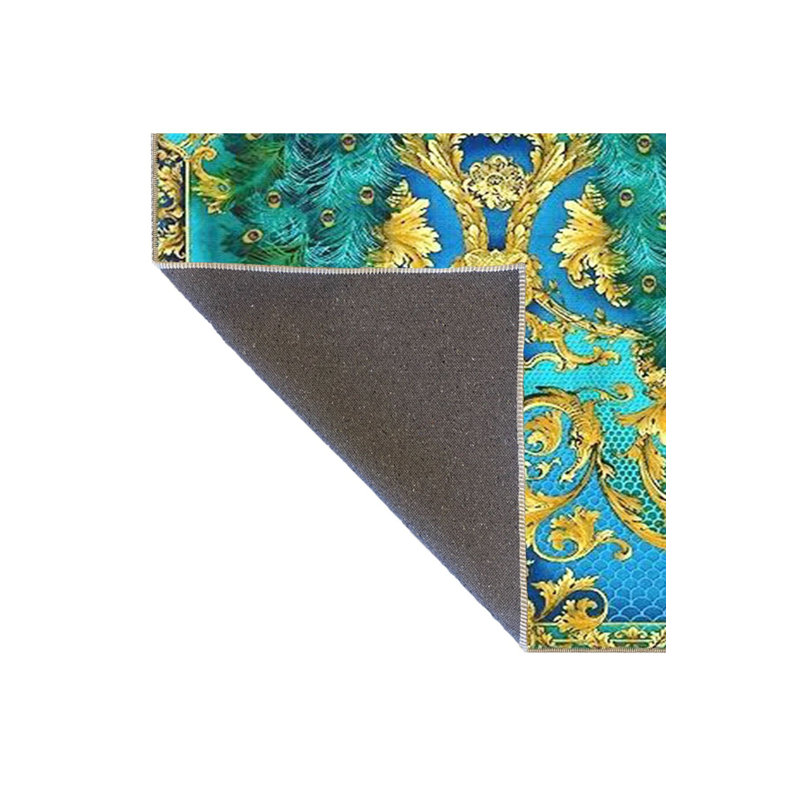 Tapis bleu paon lavable à la machine, Sous-tapis carré 3 pi 11 po inclus