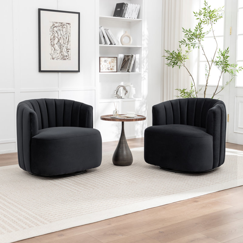Stanford Upholstered Swivel Barrel Chair, Black