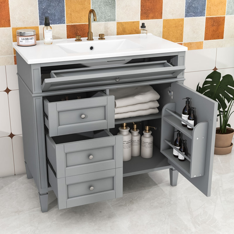 Meuble-lavabo ajustable avec 2 tiroirs Eleene, Gris