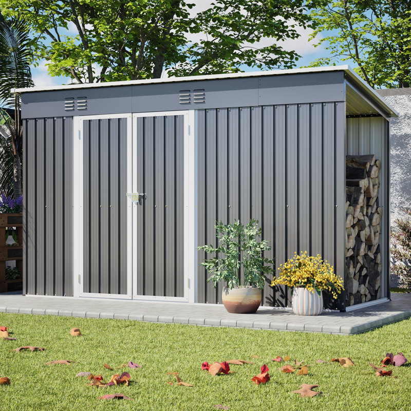 Remise de rangement extérieure en métal 10 pi x 4 pi pour porte de jardin verrouillable avec cadre de plancher