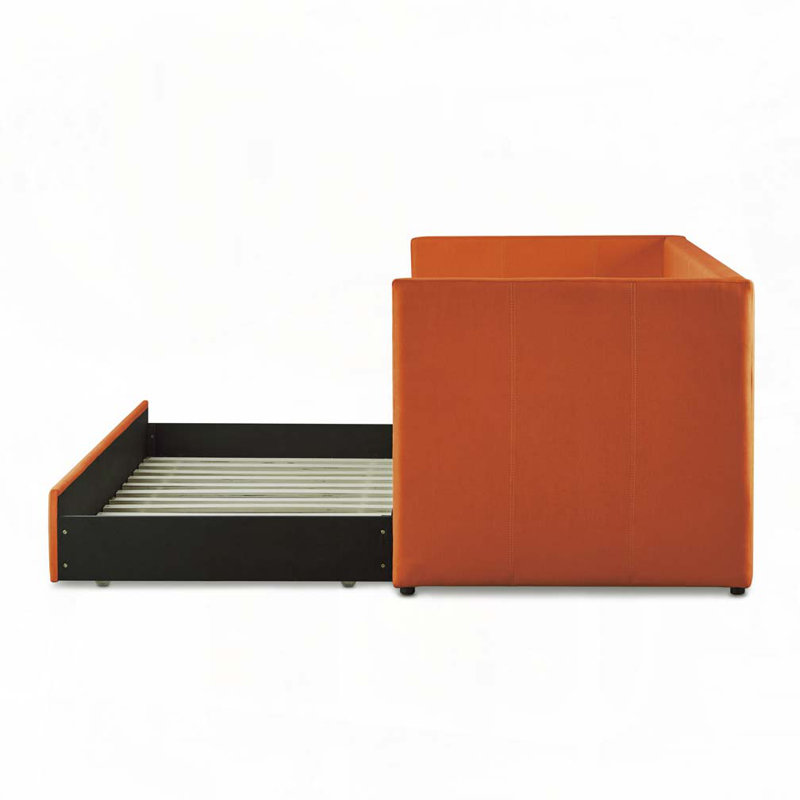 Lit de jour rembourré avec couchette gigogne escamotable, Orange