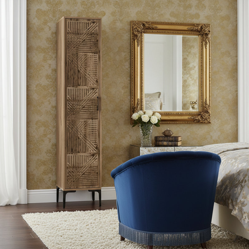 6.6 Ft. Tall Patterned Bathroom Cabinet, Walnut