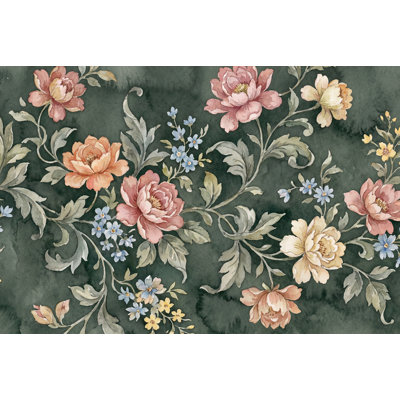 Papier peint floral rétro vert