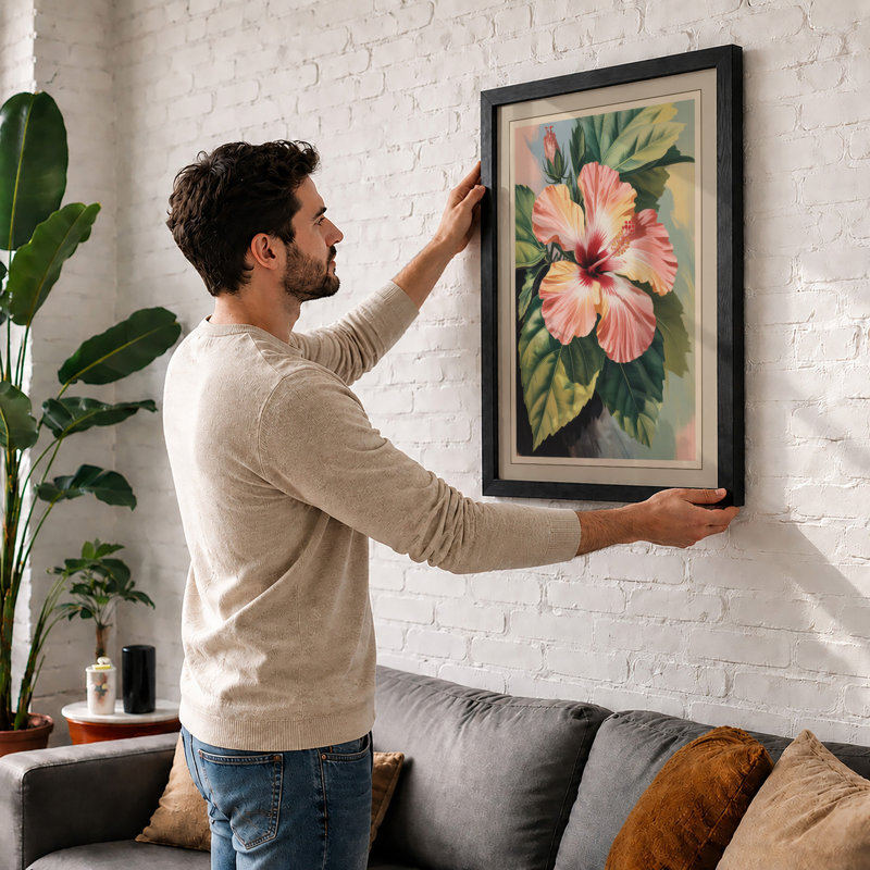 Hibiscus in Bloom Botanical - Framed Print, A2 - 59.4 x 42.0 cm, White